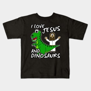 I Love Jesus And Dinosaurs Church Humor Kids T-Shirt